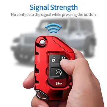 Autophone Compatible with Jeep Key Fob Cover With Leather Keychain Soft TPU Protection Key Case for 2018-2024 Wrangler JL JLU Rubicon Wagoneer Gladiator JT Sahara JLU Remote Key (Red)