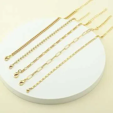 Gokeey Reoxvo Dainty 14K Real Gold Plated Bracelets Set for Women Gold Stackable Chain Link Layered Bracelet for Women Trendy Gold Jewelry 5pcs (Style 02)