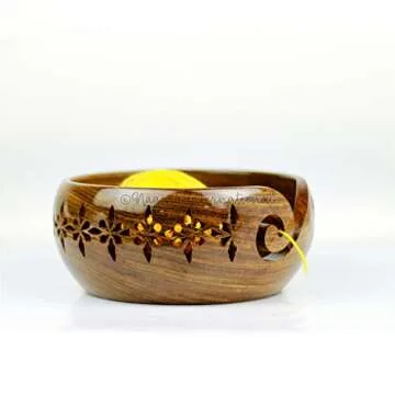 Nagina International Rosewood Crafted Wooden Yarn Storage Bowl With Carved Holes & Drills | Knitting Crochet Accessories (Small)