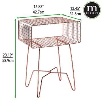 mDesign Modern Industrial Side Table with Storage Shelf, 2-Tier Metal Minimal End Table, Metallic Caged Grid - Accent Furniture for Living Room, Bedroom, Office, Dorm, Concerto Collection, Rose Gold