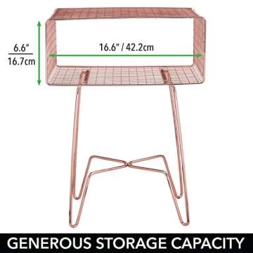 mDesign Modern Industrial Side Table with Storage Shelf, 2-Tier Metal Minimal End Table, Metallic Caged Grid - Accent Furniture for Living Room, Bedroom, Office, Dorm, Concerto Collection, Rose Gold