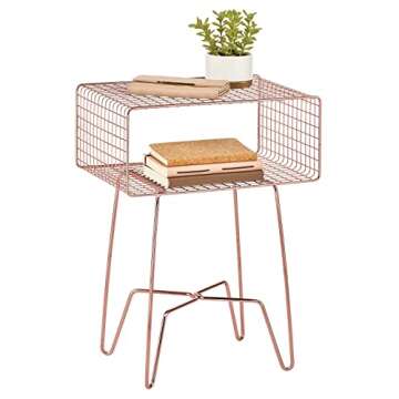 mDesign Modern Industrial Side Table with Storage Shelf, 2-Tier Metal Minimal End Table, Metallic Caged Grid - Accent Furniture for Living Room, Bedroom, Office, Dorm, Concerto Collection, Rose Gold