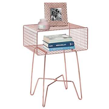 mDesign Modern Industrial Side Table with Storage Shelf, 2-Tier Metal Minimal End Table, Metallic Caged Grid - Accent Furniture for Living Room, Bedroom, Office, Dorm, Concerto Collection, Rose Gold