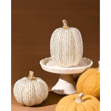 Elegant White & Gold Resin Pumpkin Decor for Autumn