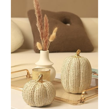 Elegant White and Gold Fall Pumpkins for Home Decor