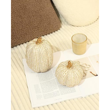 Elegant White and Gold Fall Pumpkins for Home Decor