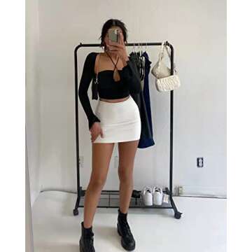 KERPELLY Women's Sexy Halter Criss Cross Tie Up Crop Top Basic Long Sleeve Cut Out T Shirt,Black,S