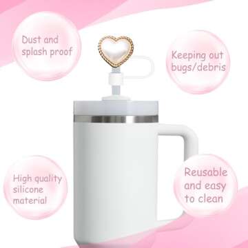 5PCS Shiny Covers Cap for Stanley Cup 30&40oz with Tumblers with 2PCS Silicone Boots, 10mm 0.4in Imitation Pearls Design White Straw Toppers and Bottles Bottom Anti-Slip Sleeve Accessories for Stanley