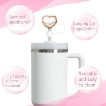 5PCS Shiny Covers Cap for Stanley Cup 30&40oz with Tumblers with 2PCS Silicone Boots, 10mm 0.4in Imitation Pearls Design White Straw Toppers and Bottles Bottom Anti-Slip Sleeve Accessories for Stanley