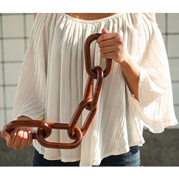 Wood Chain Link Decor – Handmade Wooden Decorative Chain – Modern Dark Glossy Brown Link Chain f...