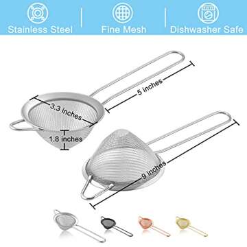TeamFar Fine Mesh Strainer, 3.3’’ Stainless Steel Tea Strainer Bar Strainer Small Conical Cone M...