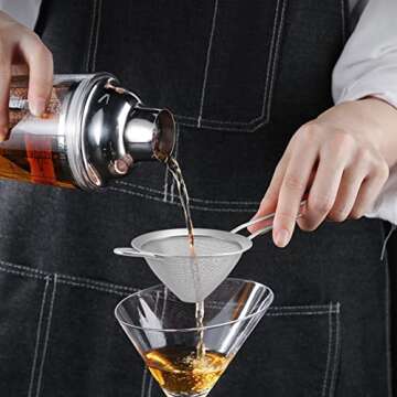 TeamFar Fine Mesh Strainer, 3.3’’ Stainless Steel Tea Strainer Bar Strainer Small Conical Cone Mesh Straine for Cocktail Coffee Juice, Healthy & Easy Clean, Long Handle & Hanging Loop, Silver