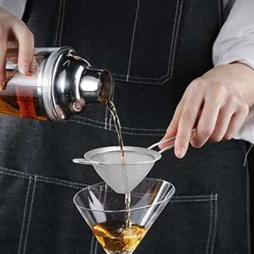 TeamFar Fine Mesh Strainer, 3.3’’ Stainless Steel Tea Strainer Bar Strainer Small Conical Cone Mesh Straine for Cocktail Coffee Juice, Healthy & Easy Clean, Long Handle & Hanging Loop, Silver