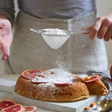 TeamFar Fine Mesh Strainer, 3.3’’ Stainless Steel Tea Strainer Bar Strainer Small Conical Cone Mesh Straine for Cocktail Coffee Juice, Healthy & Easy Clean, Long Handle & Hanging Loop, Silver