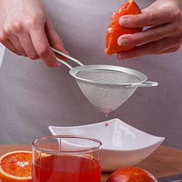 TeamFar Fine Mesh Strainer, 3.3’’ Stainless Steel Tea Strainer Bar Strainer Small Conical Cone Mesh Straine for Cocktail Coffee Juice, Healthy & Easy Clean, Long Handle & Hanging Loop, Silver