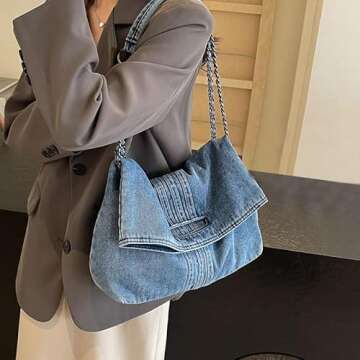 XACKWUERO Women Denim Shoulder Handbag: Retro Crossbody with Chain Strap