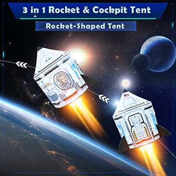 Senodeer Rocket Ship Kids Play Tent: 3Pcs Toddlers Pop Up Ball Pit and Play Tunnel for Indoor Outdoo...