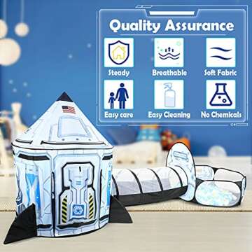 Senodeer Rocket Ship Kids Play Tent: 3Pcs Toddlers Pop Up Ball Pit and Play Tunnel for Indoor Outdoor, Spaceship Baby Playhouse Toys for 1-3 Year Old Boys Girls (3 in 1 Kids Tent)