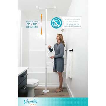 Stander Wonder Pole, Security Pole and Curve Grab Bar, Tension Mounted Floor to Ceiling Transfer Pol...