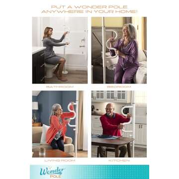 Stander Wonder Pole, Security Pole and Curve Grab Bar, Tension Mounted Floor to Ceiling Transfer Pole for Seniors, Elderly Adults, Bathroom Safety Assist and Stability Rail, White