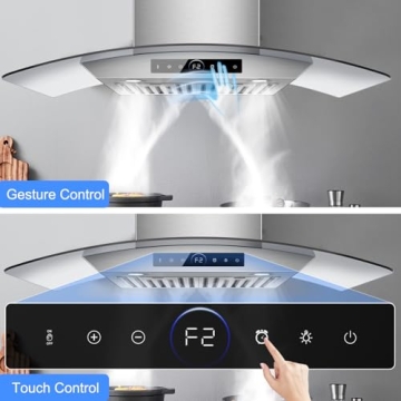 30 inch Range Hood Wall Mount, 1200 CFM with 4-Speed Gesture Sensing & Touch Control, Stainless Stee...