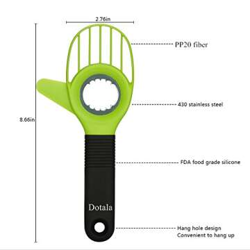 Dotala 3 in 1 Avocado Slicer Tool Works as a Splitter, Pitter and Cutter as knife peeler scoop with Comfort-Grip Handle (Green-Slicer)