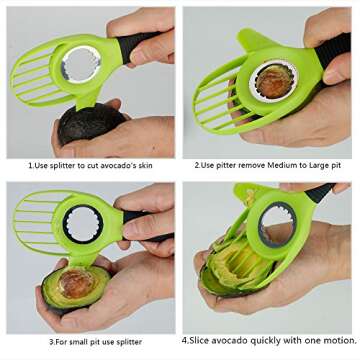 Dotala 3 in 1 Avocado Slicer Tool Works as a Splitter, Pitter and Cutter as knife peeler scoop with Comfort-Grip Handle (Green-Slicer)