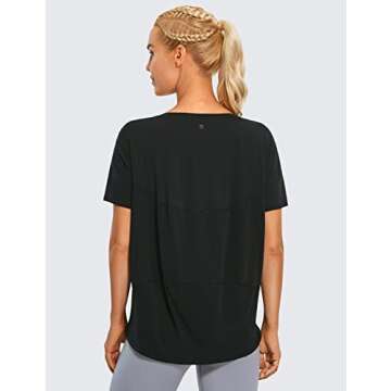 CRZ YOGA Women's Pima Cotton Short Sleeve Shirts Boat Neck Loose Fit Gym Workout T-Shirt Athletic Ca...