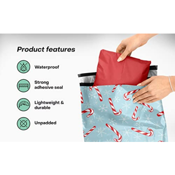 Cute Package Mint Christmas Poly Mailer 10 x 13 - 100 Pack