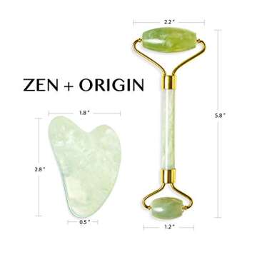 Jade Roller and Gua Sha Set, 100% Natural Jade Stone Face Roller, Anti-Wrinkle Anti-Aging Skin Care ...