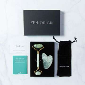 Jade Roller and Gua Sha Set, 100% Natural Jade Stone Face Roller, Anti-Wrinkle Anti-Aging Skin Care Tool, Facial Roller, Facial Massager for Skin Firming, Natural Glow, and Stress Relief