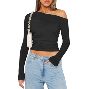 Zeagoo Women's Long Sleeve Off The Shoulder Casual Crop Tops - Stylish Y2K Fashion
