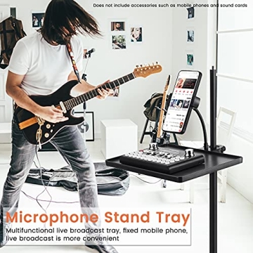 Multi-purpose Phone Holder Microphone Stand Tray with Clamp