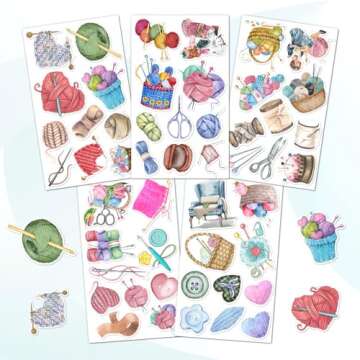 50 Pack Pcs Knitting Stickers for Water Bottles Waterproof Vinyl Laptop Luggage Scrapbooking Funny S...