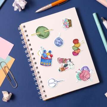 50 Waterproof Vinyl Knitting Stickers Pack for All Ages