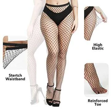 WEANMIX 3 Pcs Fishnet Stockings High Waist Pantyhose