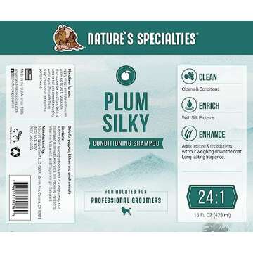 Nature's Specialties Plum Silky Ultra Concentrated Dog Shampoo Conditioner, Makes up to 3 Gallons, Natural Choice for Professional Pet Groomers, Silk Proteins, Made in USA, 16oz
