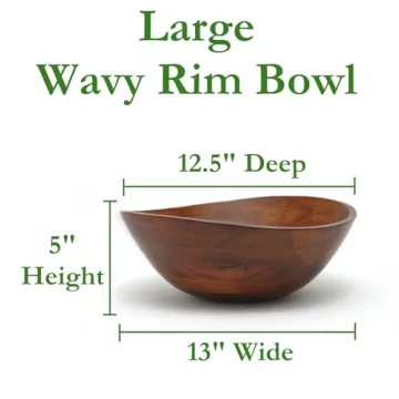 Large Cherry Finished Wavy Rim Serving Bowl 13"