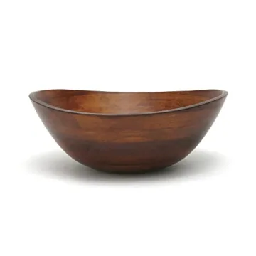Large Cherry Finished Wavy Rim Serving Bowl 13"