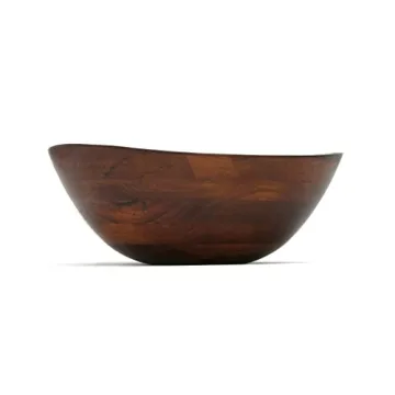 Large Cherry Finished Wavy Rim Serving Bowl 13"