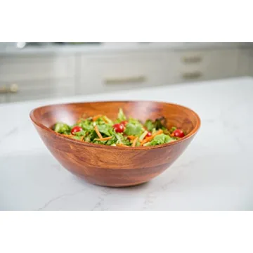 Large Cherry Finished Wavy Rim Serving Bowl 13"