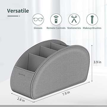 Remote Control Holder with 5 Compartments, KENOBEE Anti-slip Desktop Caddy Storage Organizer for Remote Controllers, Office Supplies, Makeup Brush, Media Accessories, Denim Gray