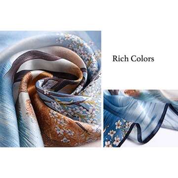 ANDANTINO 100% Pure Mulberry Silk Scarf 35" Large Square Lightweight Headscarf –Women’s Breathable Hair Scarves and Wraps (Flower& Tree)