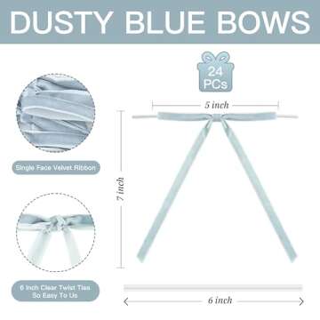 LIZLOVESS Dusty Blue Velvet Ribbon Christmas Bow 5 x 7 Inches Premade Blue Bows for Christmas Tree H...