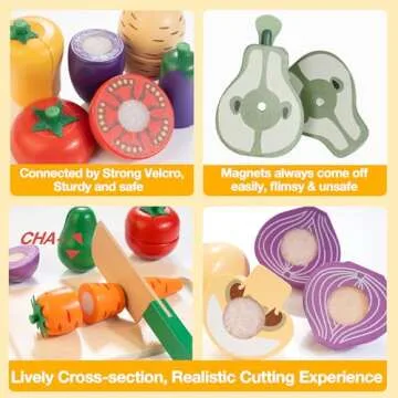 Wooden Play Food Set with Velcro Cutting Fun for Kids