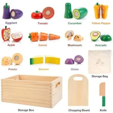 Wooden Play Food Set with Velcro Cutting Fun for Kids
