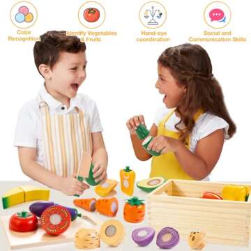 Wooden Play Food Set with Velcro Cutting Fun for Kids