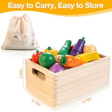 Wooden Play Food Set with Velcro Cutting Fun for Kids