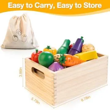 Wooden Play Food Set with Velcro Cutting Fun for Kids