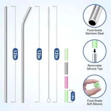MLKSI Stainless Steel Straw Replacement for Stanley Cup Accessories, 6 Pack Reusable Straws with Silicone Tips and Cleaning Brush for Stanley Quencher 40oz & Simple Modern Tumbler with Handle